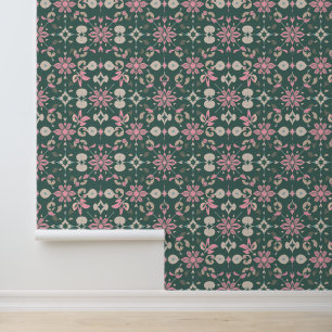 Elegant Floral and Leaf Motif Pattern Wallpaper