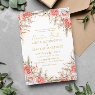 Elegant Floral and leaf Spanish Nuestra Boda Invitation