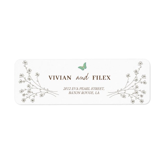 Elegant Floral and Mini Butterfly Return Address Label (Front)