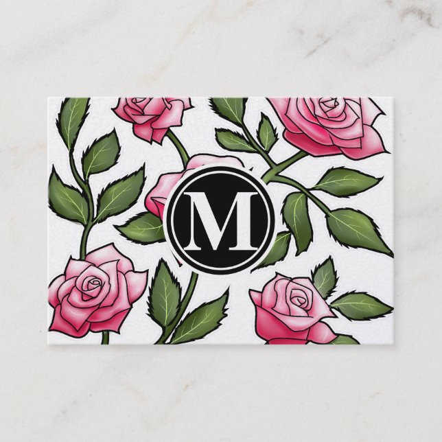 Elegant Floral and Monogram Business Card (Front)