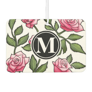 Elegant Floral and Monogram Car Air Freshener