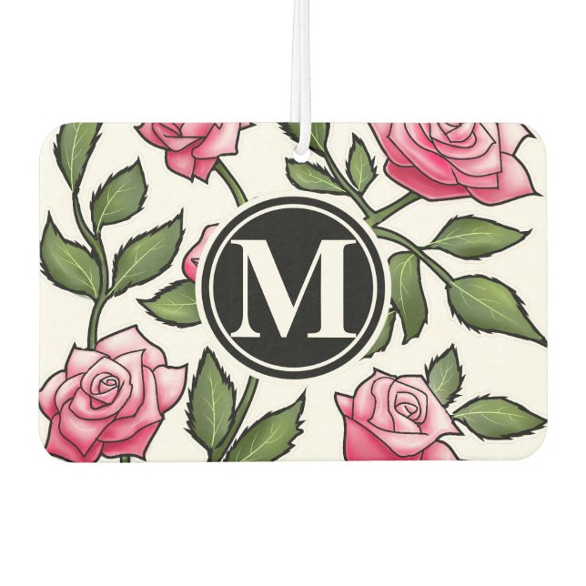 Elegant Floral and Monogram Car Air Freshener (Front)