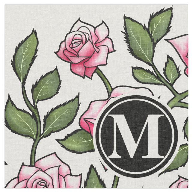 Elegant Floral and Monogram Fabric (Close Up)