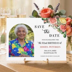 Elegant Floral and Photo 92nd Birthday Party  Save The Date