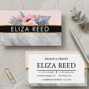 Elegant Floral and Pink Marble Professional Business Card