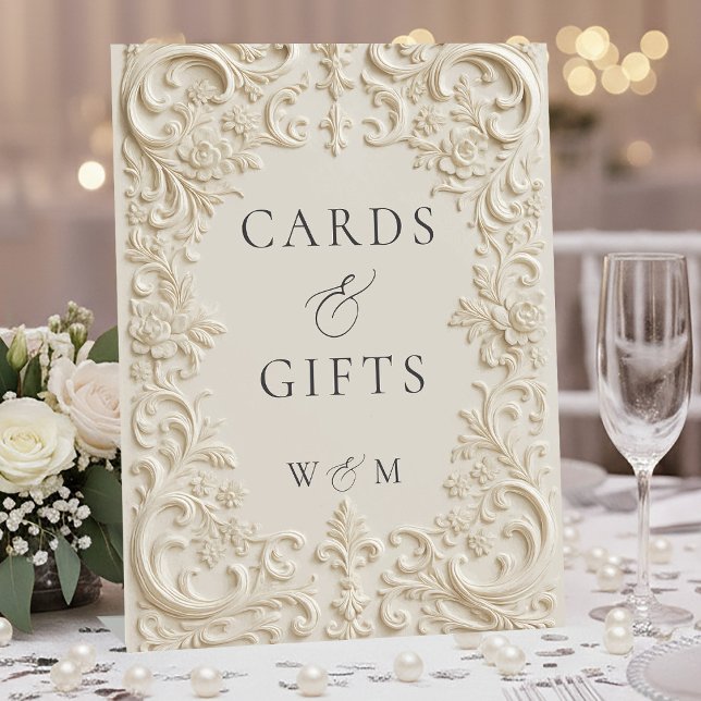 Elegant Floral Antique Ivory Cards & Gifts Wedding Pedestal Sign (Elegant Floral Antique Ivory Cards & Gifts Wedding Pedestal Sign)