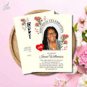 Elegant Floral ANY AGE Photo Birthday  Invitation