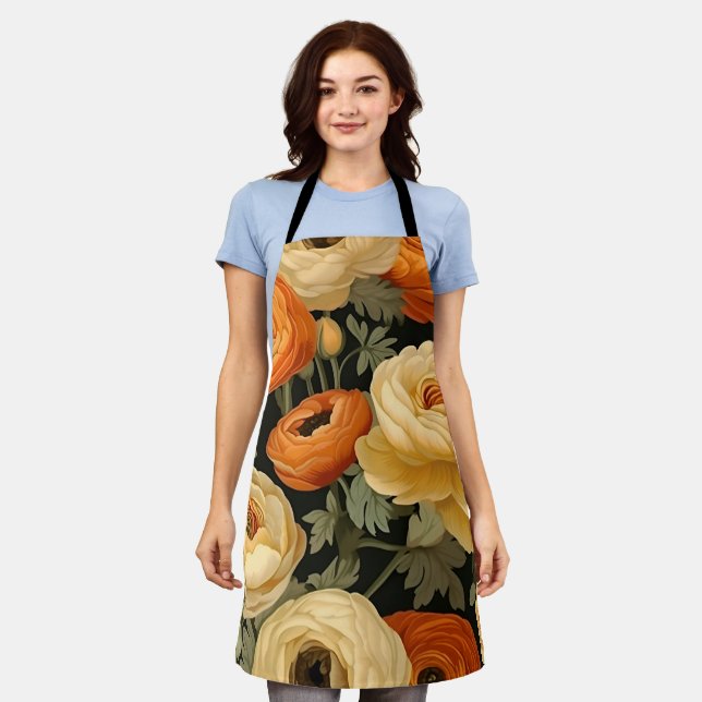 Elegant floral apron (Rust, Cream, Sage, Black) (Worn)