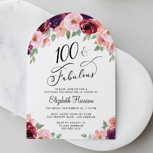 Elegant Floral Arch 100th Birthday Party Invitation