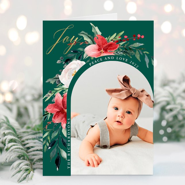 Elegant Floral Arch and Photo Holiday Card (Creator Uploaded)