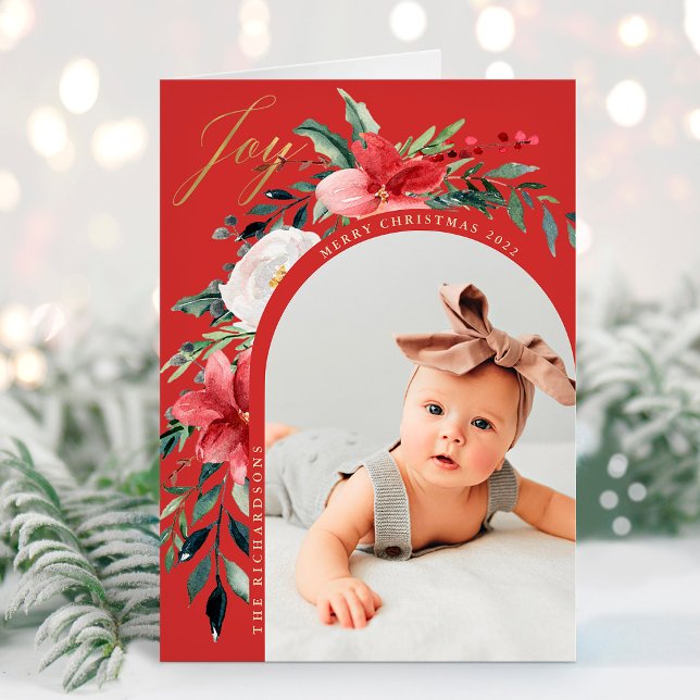 Elegant Floral Arch and Photo Holiday Card (Creator Uploaded)