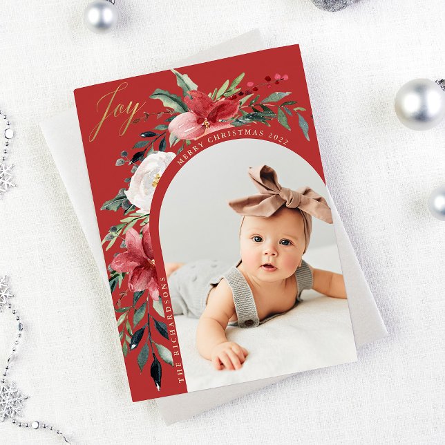 Elegant Floral Arch and Photo Holiday Card (Creator Uploaded)