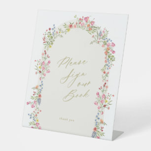 elegant floral arch guest book wedding pedestal sign