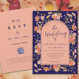 Elegant Floral Arch Navy Blue Fall Wedding Invitation