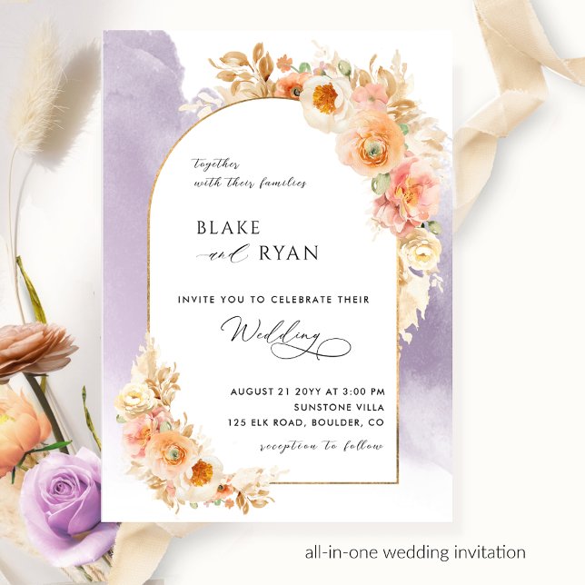 Elegant Floral Arch Peach Blush Lavender Wedding I Invitation (Creator Uploaded)