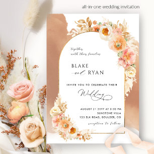 Elegant Floral Arch Peach Blush Terracotta Wedding Invitation
