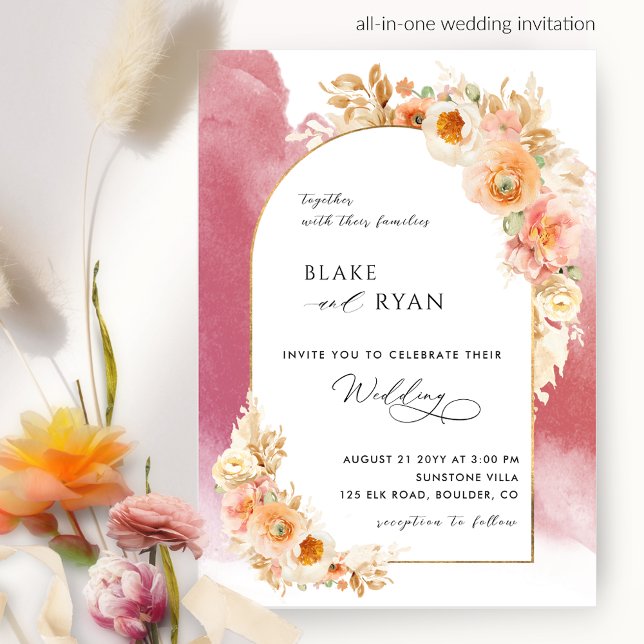 Elegant Floral Arch Peach Burgundy Blush Wedding I Invitation (Creator Uploaded)