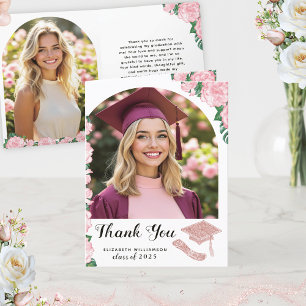 Elegant Floral Arch Photo Class of 2025 Graduation Thank You Card