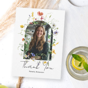 Elegant Floral Arch Photo Graduate Thank You Card