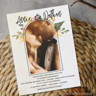 Elegant Floral Arch Script Romantic Photo Wedding