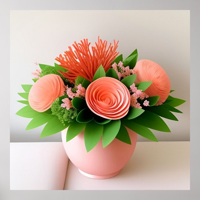 Elegant Floral Arrangement in Pastel Vase Poster (Front)