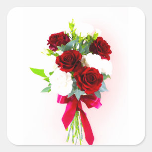 Elegant Floral Arrangement With Burgundy Square Sticker