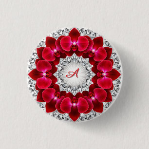 Elegant Floral Arrangement with Red Orchids 3 Cm Round Badge