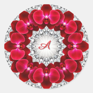 Elegant Floral Arrangement with Red Orchids Classic Round Sticker