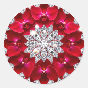Elegant Floral Arrangement with Red Orchids Classic Round Sticker