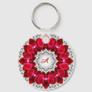 Elegant Floral Arrangement with Red Orchids Key Ring