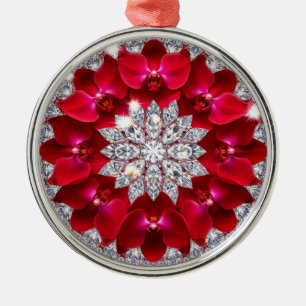 Elegant Floral Arrangement with Red Orchids Metal Ornament