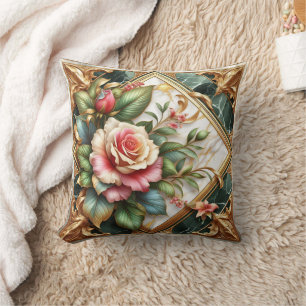 Elegant Floral Arrangement With Roses and Leaves Cushion