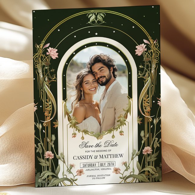Elegant Floral Art Nouveau Save the Date Photo  Invitation (Creator Uploaded)