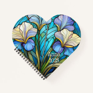 Elegant Floral Art Nouveau Stained-Glass Heart Notebook