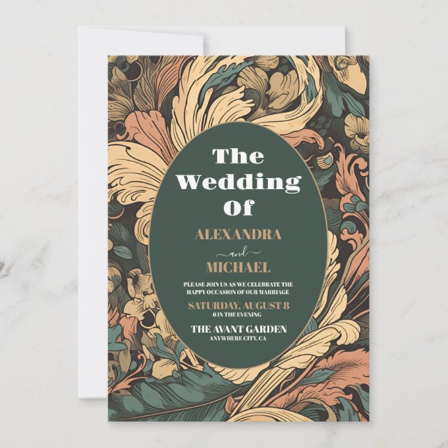 Elegant Floral Art Nouveau Wedding Invitation (Front)