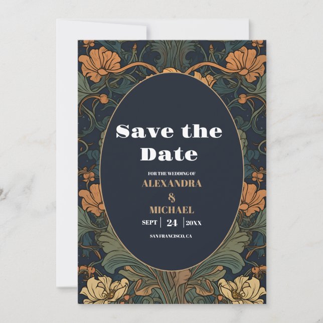 Elegant Floral Art Nouveau Wedding Save The Date (Front)