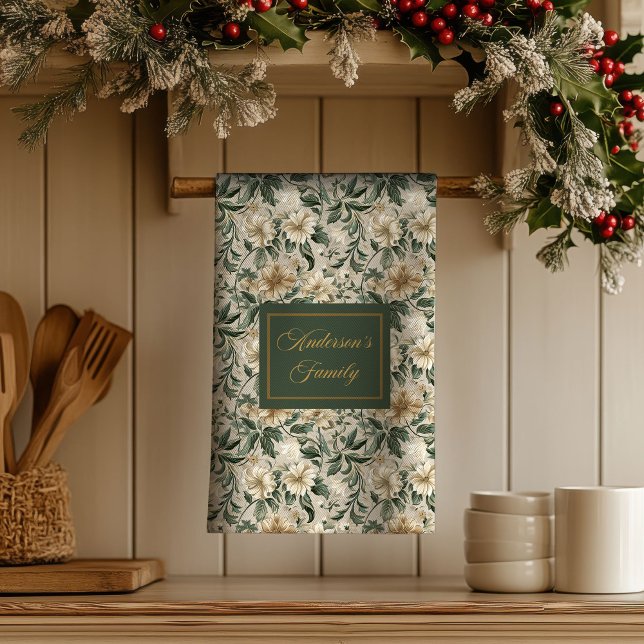 Elegant Floral Art Personalised Green Gold Towel  (Elegant Floral Art Personalized Green Gold Towel )