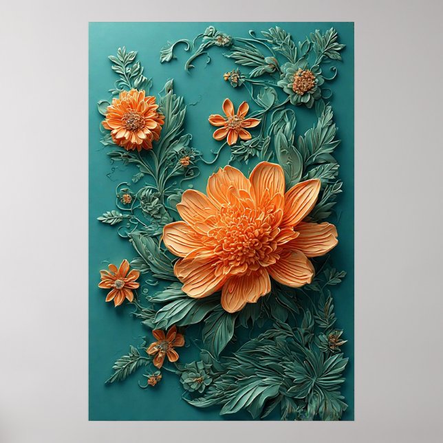 Elegant Floral Artwork with Orange Flowers Poster (Front)