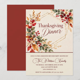 Elegant Floral Autumn Thanksgiving Dinner Invitation