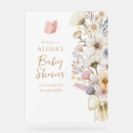 Elegant Floral Baby Shower Acrylic Sign