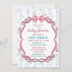 Elegant Floral Baby Shower Blue Shabby Chic Invite
