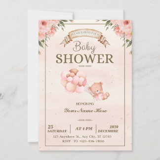 Elegant Floral Baby Shower Girl Invitation