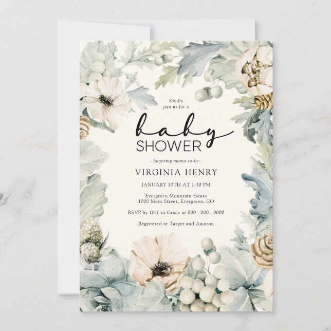 Elegant Floral Baby Shower Invitation (Front)