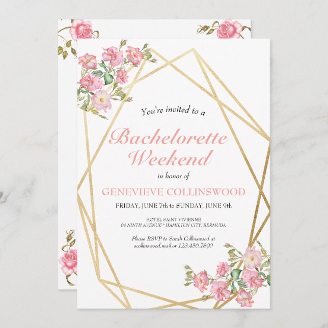 Elegant Floral Bachelorette Weekend Itinerary Invitation (Front/Back)