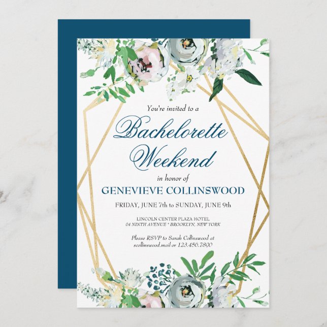 Elegant Floral Bachelorette Weekend Itinerary Invitation (Front/Back)
