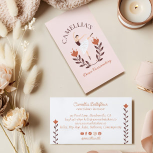 Elegant Floral Ballet Dance Instructor School Pink Business Card