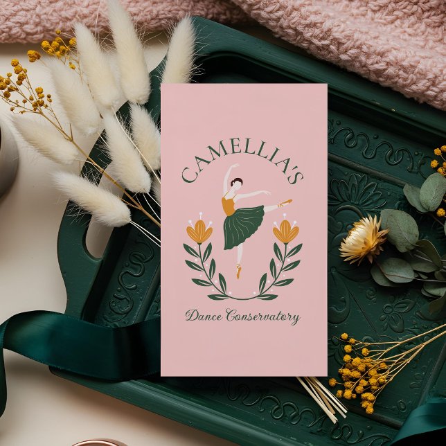 Elegant Floral Ballet Dance Instructor School Pink Business Card (Elegant Floral Ballet Dance Instructor School Pink Business Card (Front))