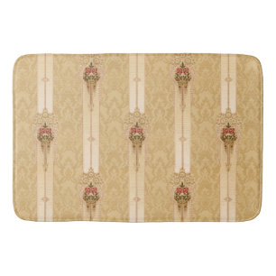 Elegant Floral Bands on Sculpted Gold Damask Bath Mat