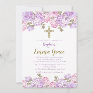 Elegant Floral Baptism   Christening Invitation