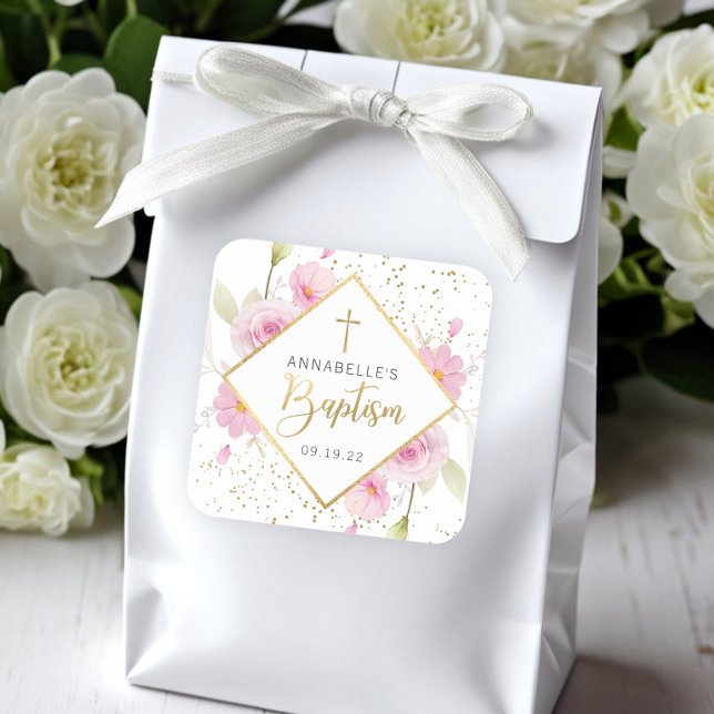 Elegant Floral Baptism Square Sticker (Creator Uploaded)